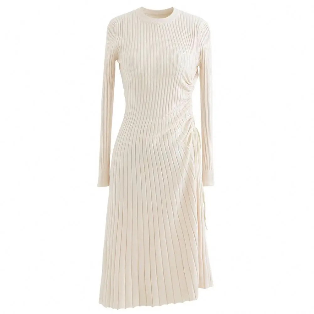 OUTENG Ribbed Knit Fashion Knitted Long Lady Elegant Summer Girls Casual Womens Dresses Knitting Dresses