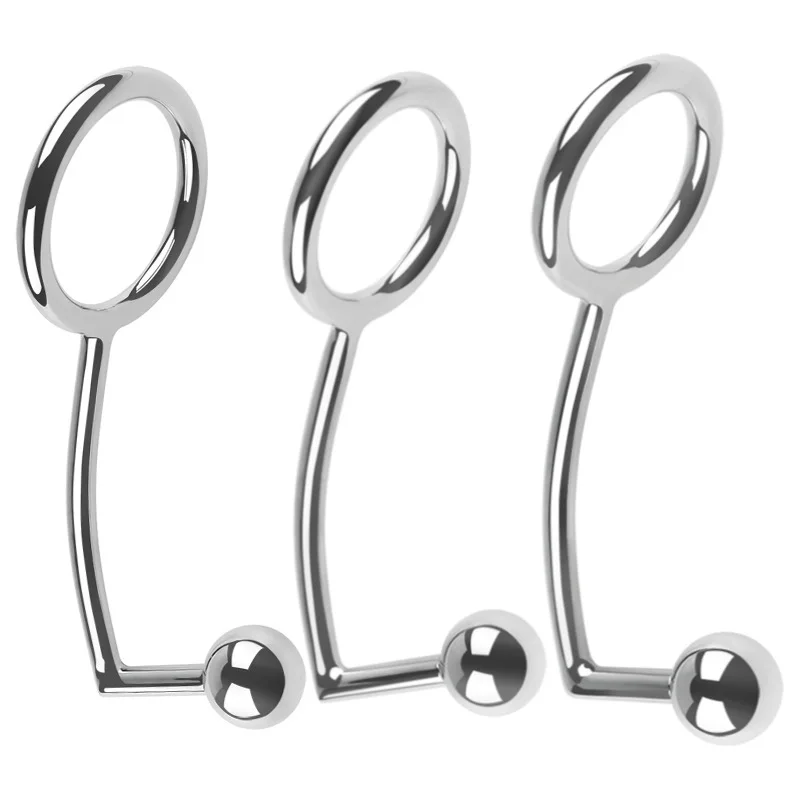 Stainless Steel Metal Anal Hook with Penis Ring For Male