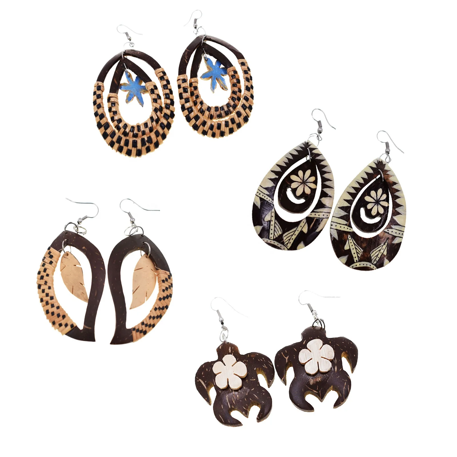 Fashion Jewelry Bohemian Coconut Rattan Handmade Earring Mixed Designs Drop Straw Earrings For Women