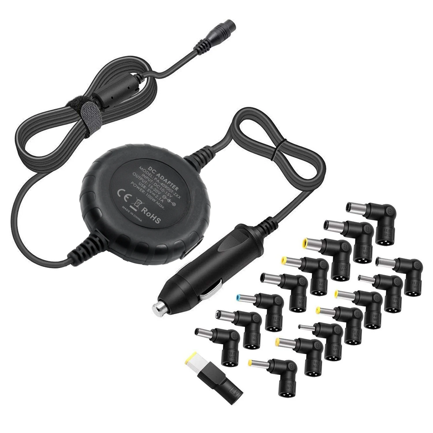 100W Universal Laptop Car Charger Power Supply 15V~20Vfor Asus Acer Dell HP Lenovo, with 5V 2.1A USB Port