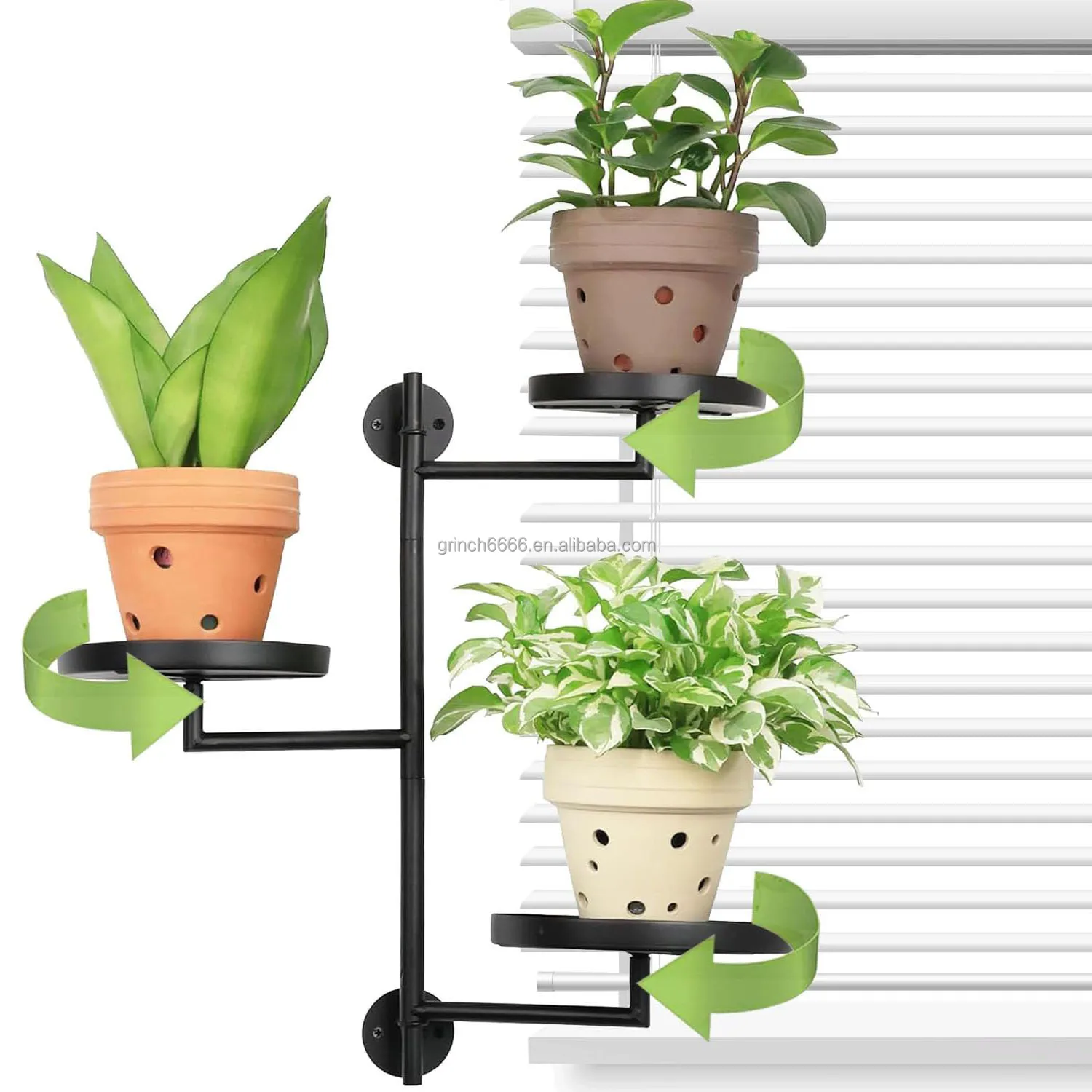 Window Rotatin Shelf Flower Stand 3 Levels Black Flower Shelf Plant Stand Wall Shelf Flower Stairs Decoration for Room Corner