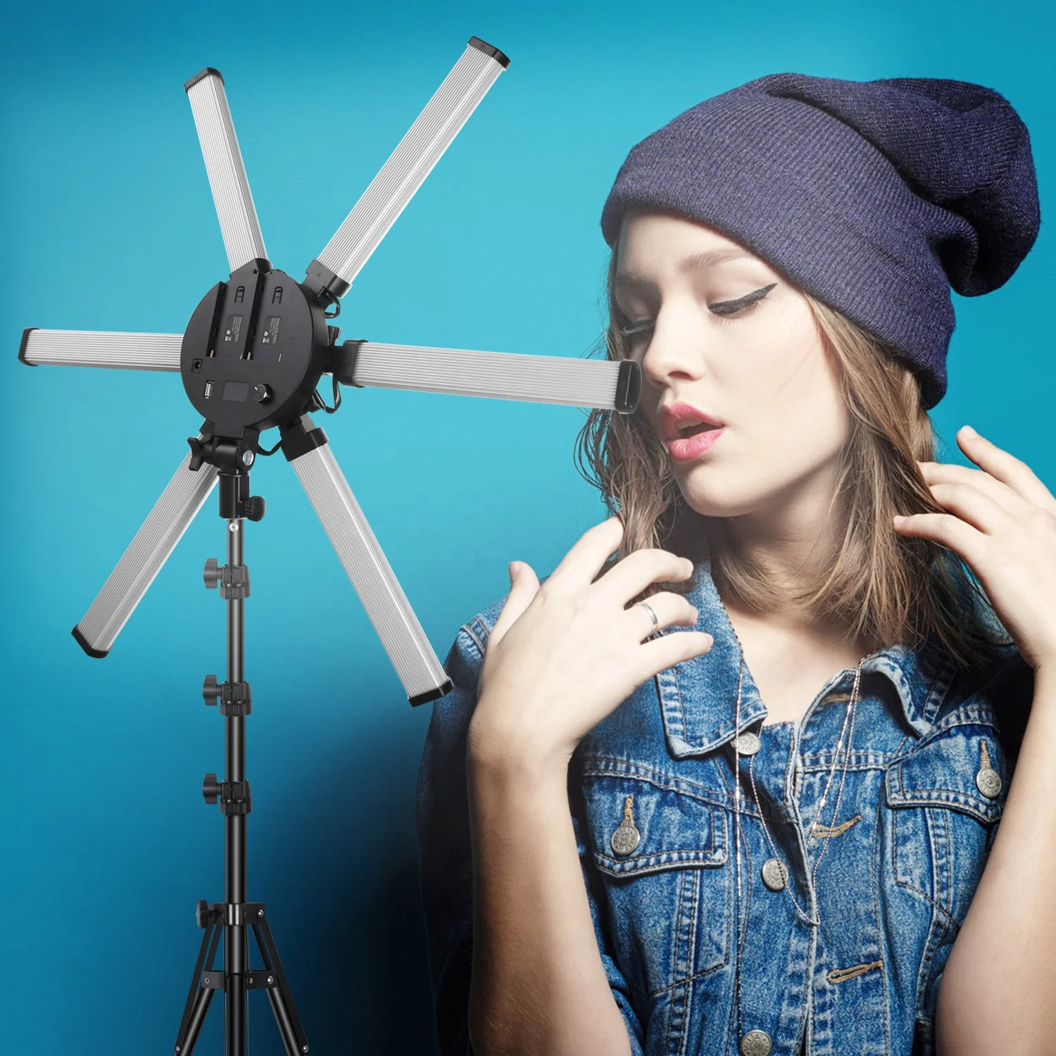 six led stick ring light phone live broadcast equipment 55W 3200-5600K rechargeable led floor lamp for beauty salon