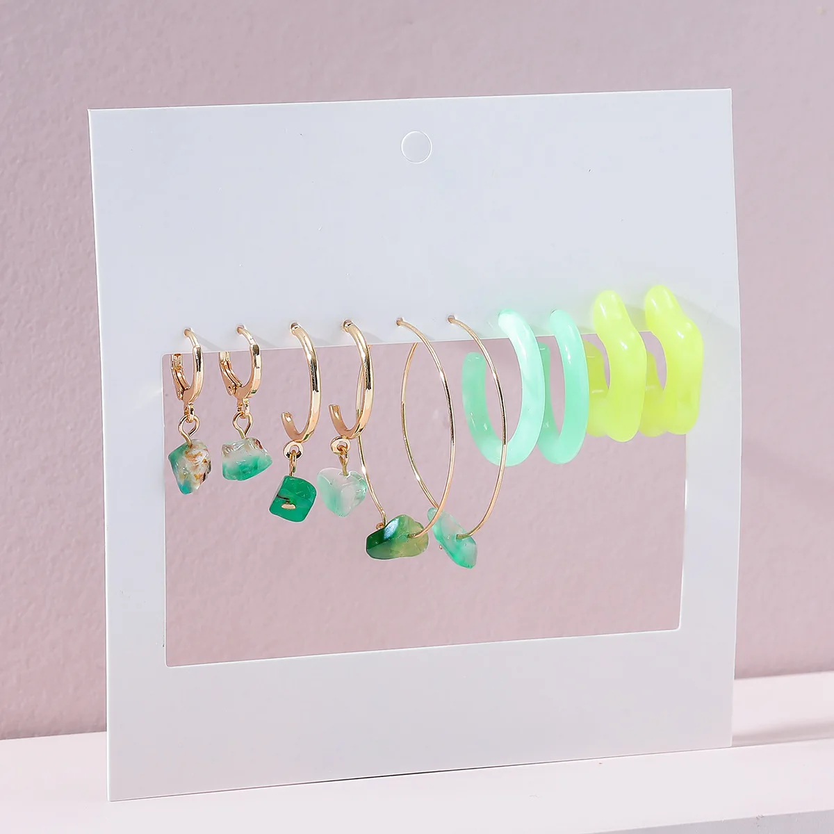 BS2529 2022 Spring Jewelry Green Natural Stone Drop Earring Big hoop gold plated acrylic earrings hoops Wholesale 5pairs/set