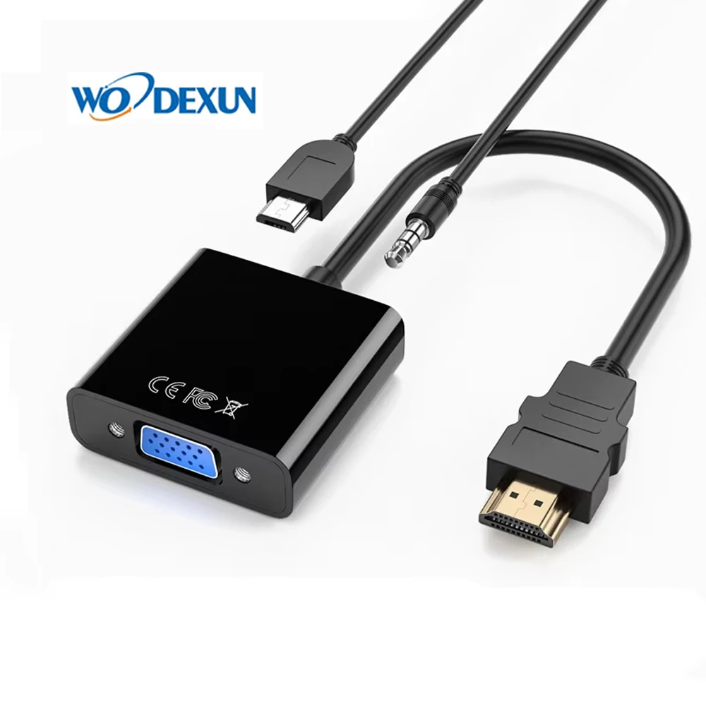 HD 1080P HDMI To VGA Cable Converter with Audio Power Supply HDTV VGA Adapter Cable For PC Laptop Monitor Projector