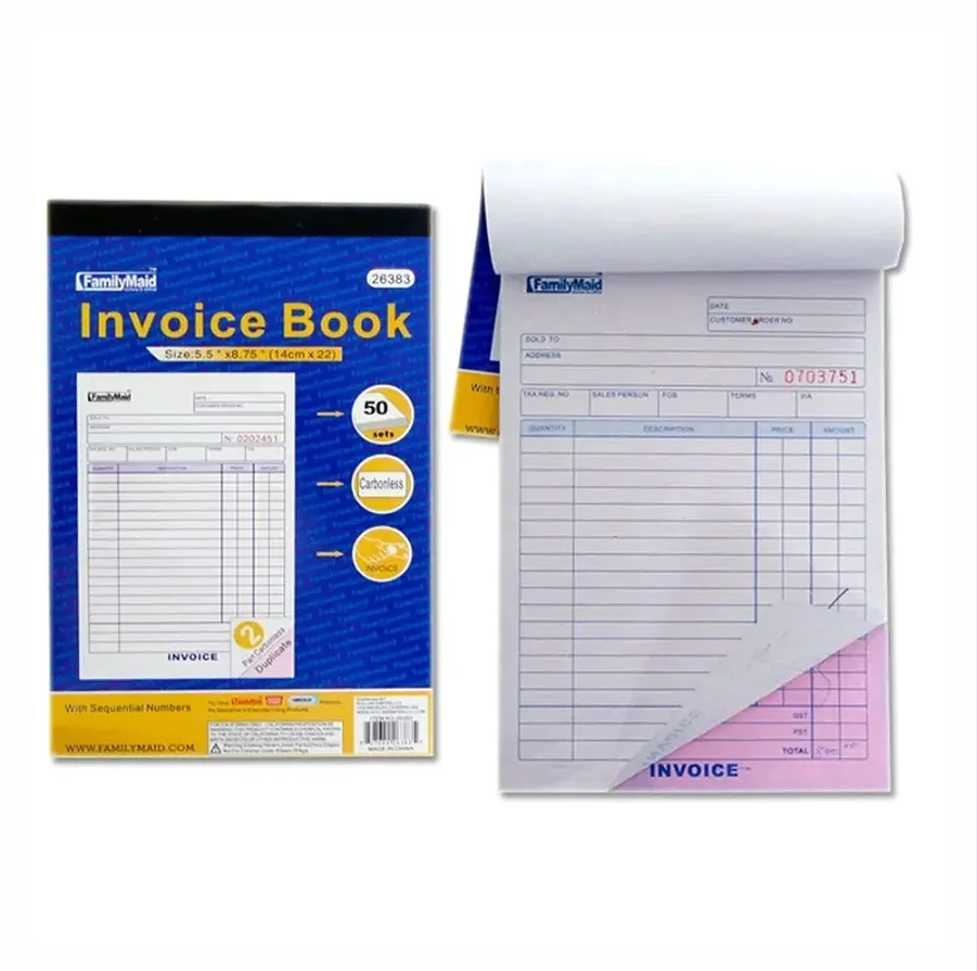 Factory Price Custom Invoice Receipt Book for A Small Business 2 Part Carbonless 5-1/8 X7-29/32inch Purchase Sales Order Form