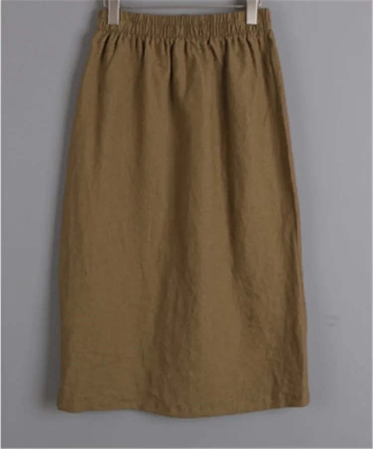 
2021 New Ladies Fashion Stretch Waist Linen Skirt Straight Cotton Comfort 