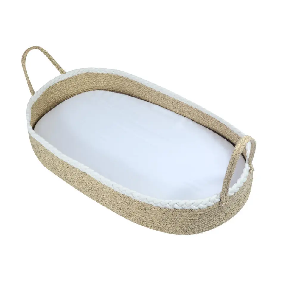 foldable cotton rope baby moses changing basket with Thick Pad for little baby newbornsgift