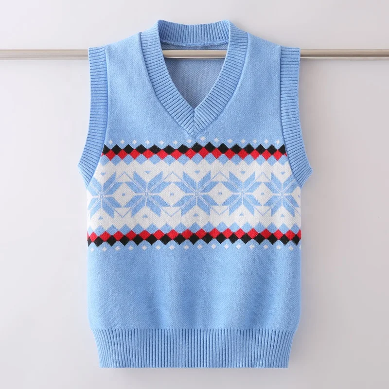 
Hot selling design star anise pattern v neck knitted printed sweater sleeveless vest 