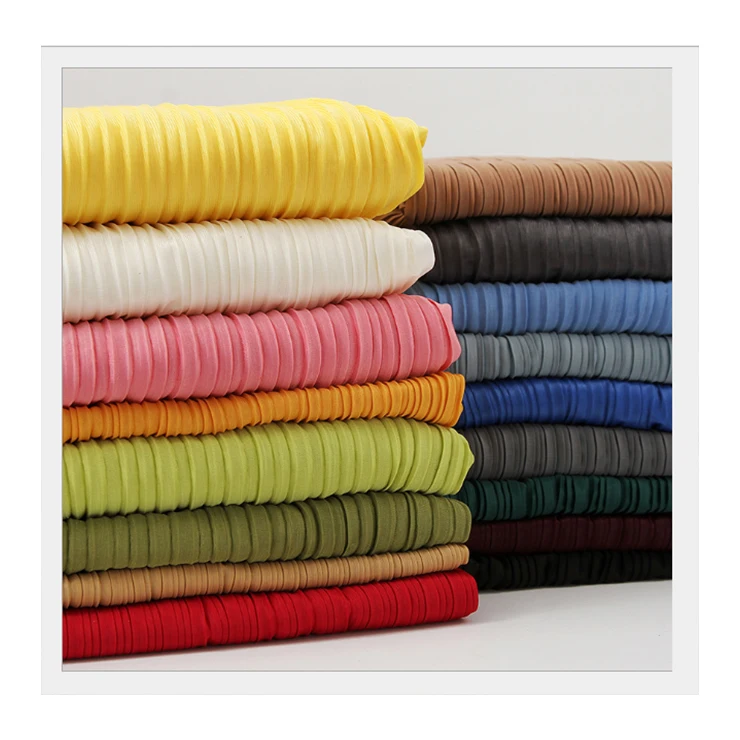 
No moq fabric shiny pink blue crumple fabrics skirt girl 100% polyester pleated fabric for women dress 