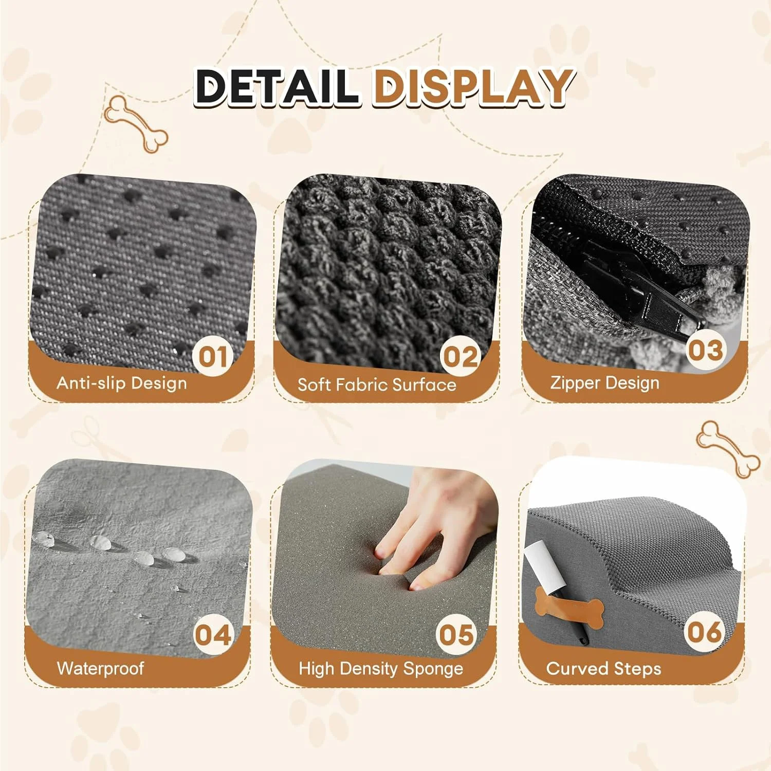 Factory Wholesale Custom Memory Foam Dog Stairs Ladder Washable Cover Non-Slip 3 and 5 Steps Small Foldable Bed Dog Pet Car Ramp