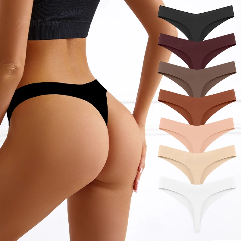 Bell Fenny Factory Wholesale Logo Label Custom Women Thongs V String Panties Seamless Soft Women Ice Silk Underwear