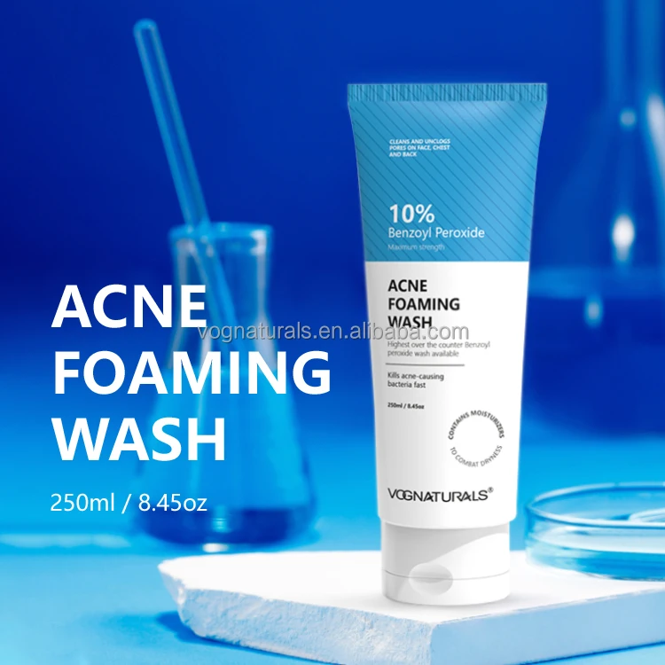 Private Label Facial Cleanser Blackhead Removal Cleanser 10% Benzoyl Peroxide Anti Acne Foaming Face Wash