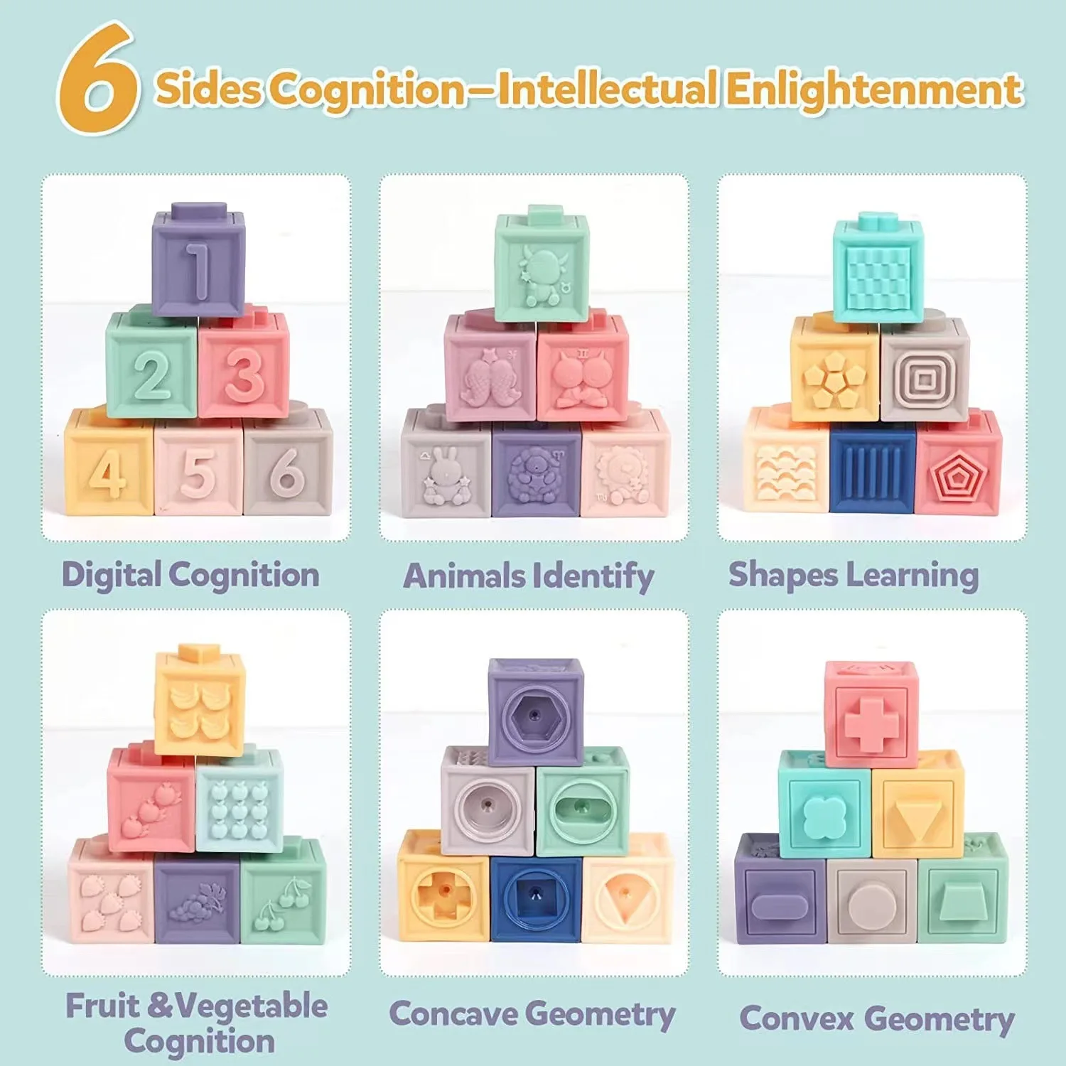 Soft Educational Montessori Toys baby Stacking Rubber silicone Blocks Soft Building Block Set Toy For Baby