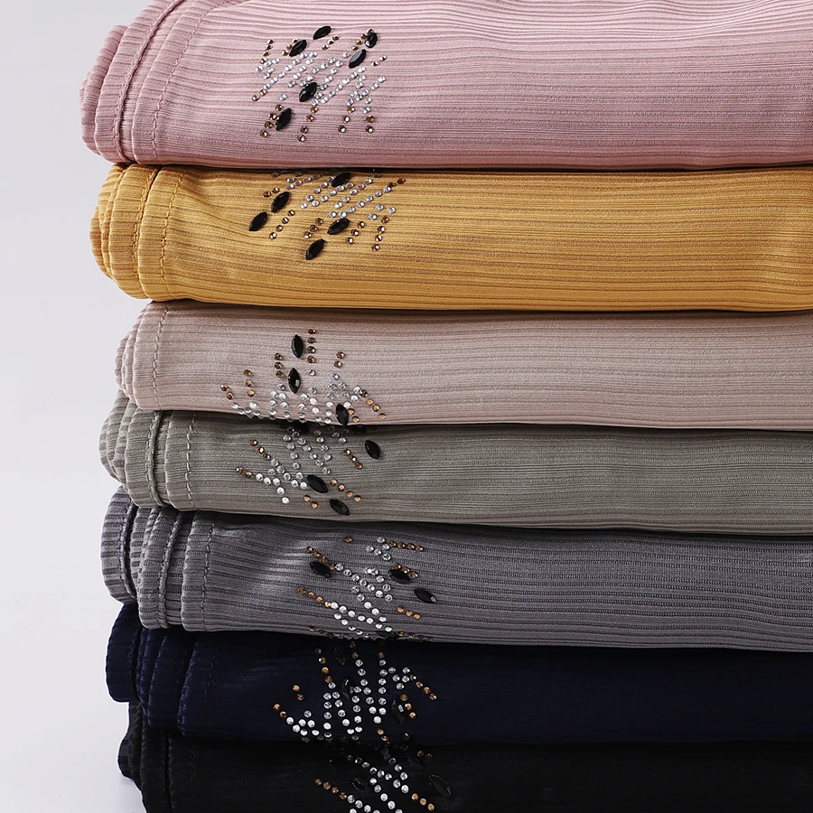 Fashion Muslim Knitted Hijabs Soft Scarf Solid Color Shawl Wrap Hot Drilling Headband Supplier