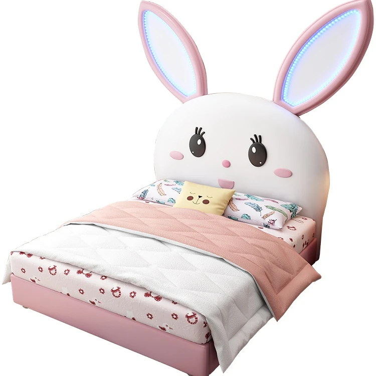 Милая маленькая семейная легкая Роскошная детская кровать принцессы из цельного дерева с рисунком кролика для девочек