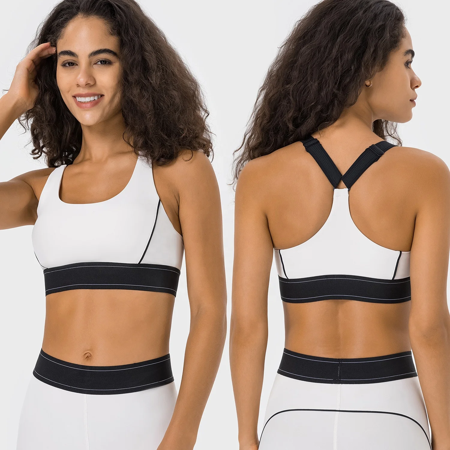 IDU Adjustable Straps Yoga Backless Crop Sports Bra Contrasting Color Hot Selling Custom Logo Fitness Tops