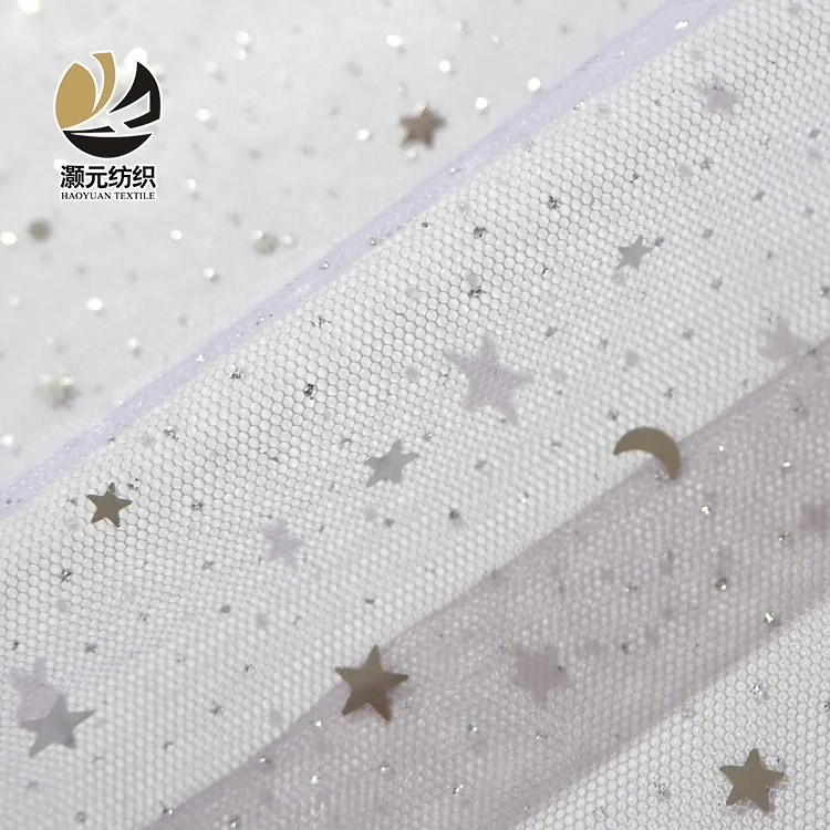 Multi color stars moon american sequin tulle gold glitter mesh fabrics