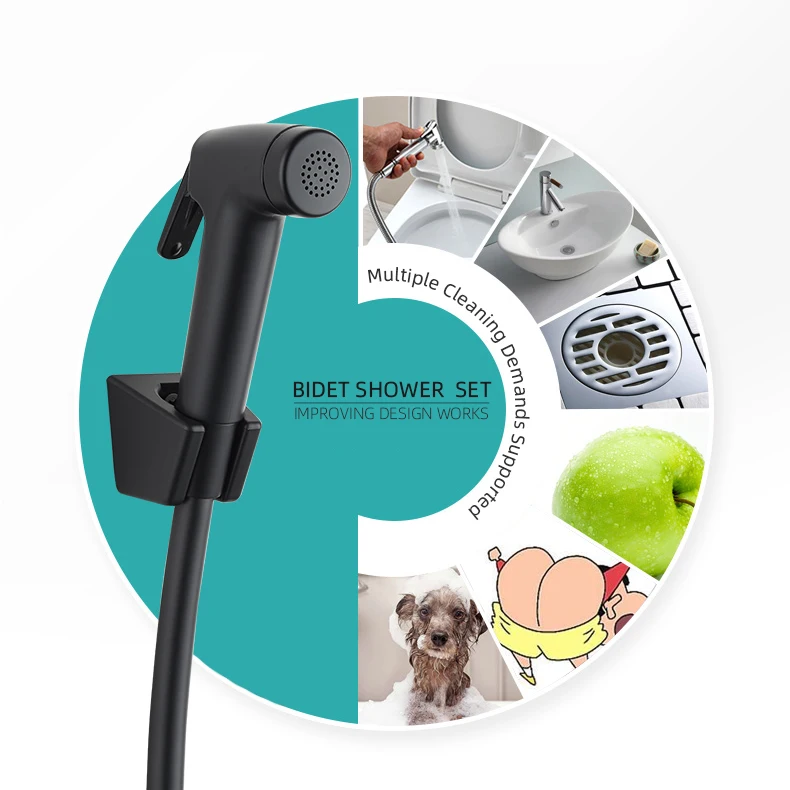 Matte Black Shattaf Bidet Shower Set with Leelongs Anti-twist PVC Flexible Shower Hose