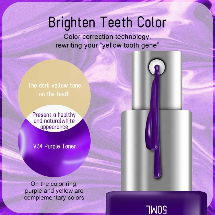 Private Label Teeth Whitening Purple Toothpaste V34 Color Corrector Tooth Paste 50ml V34 Colour Corrector