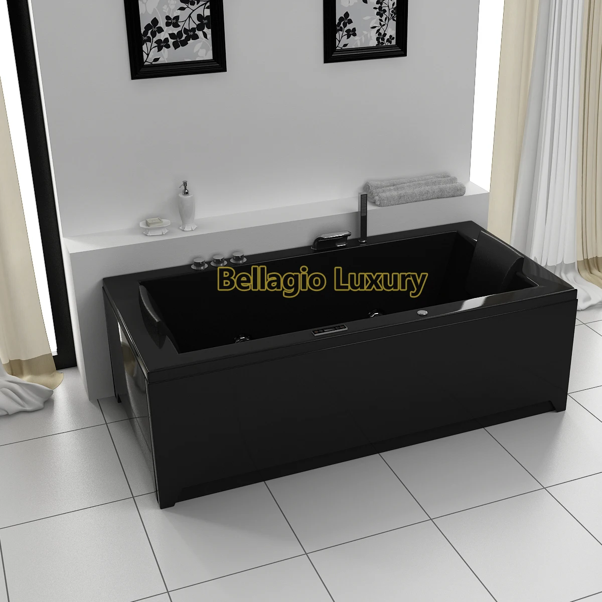 BELLAGIO Luxury black Bathtub Whirlpool spa modern massage bathtub