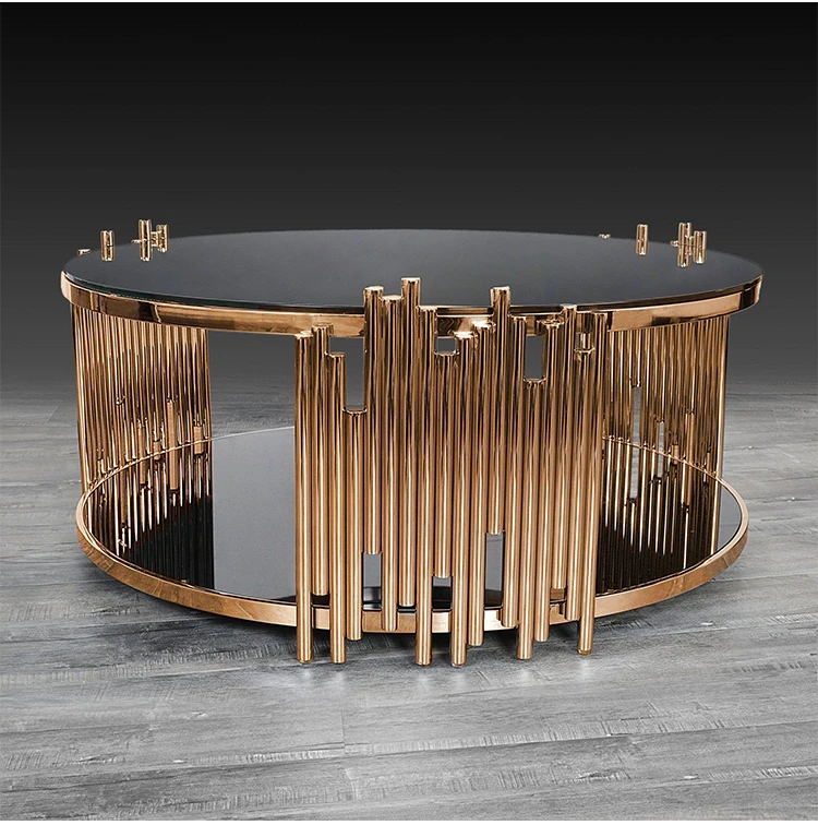Custom living room furniture rose gold base round or rectangle, oval marble glass center coffee table