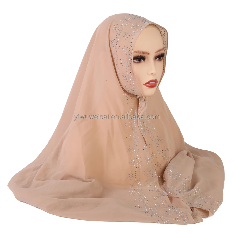Новый модный роскошный мусульманский шифоновый головной платок шарф с жемчугом женский головной платок