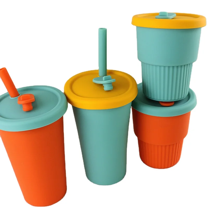 BELOCHHY Travel Camp Silicone Water Coffee Cup with Straw Lid Folding Up Silicone Collapsible Coffee Cup