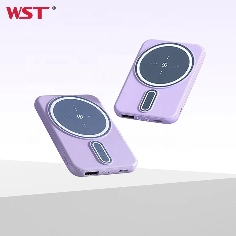 WST Wireless Magnetic Powerbank Portable Small Mini Power Banks Mobile Phone Purple Outdoor 5000mah Power Bank