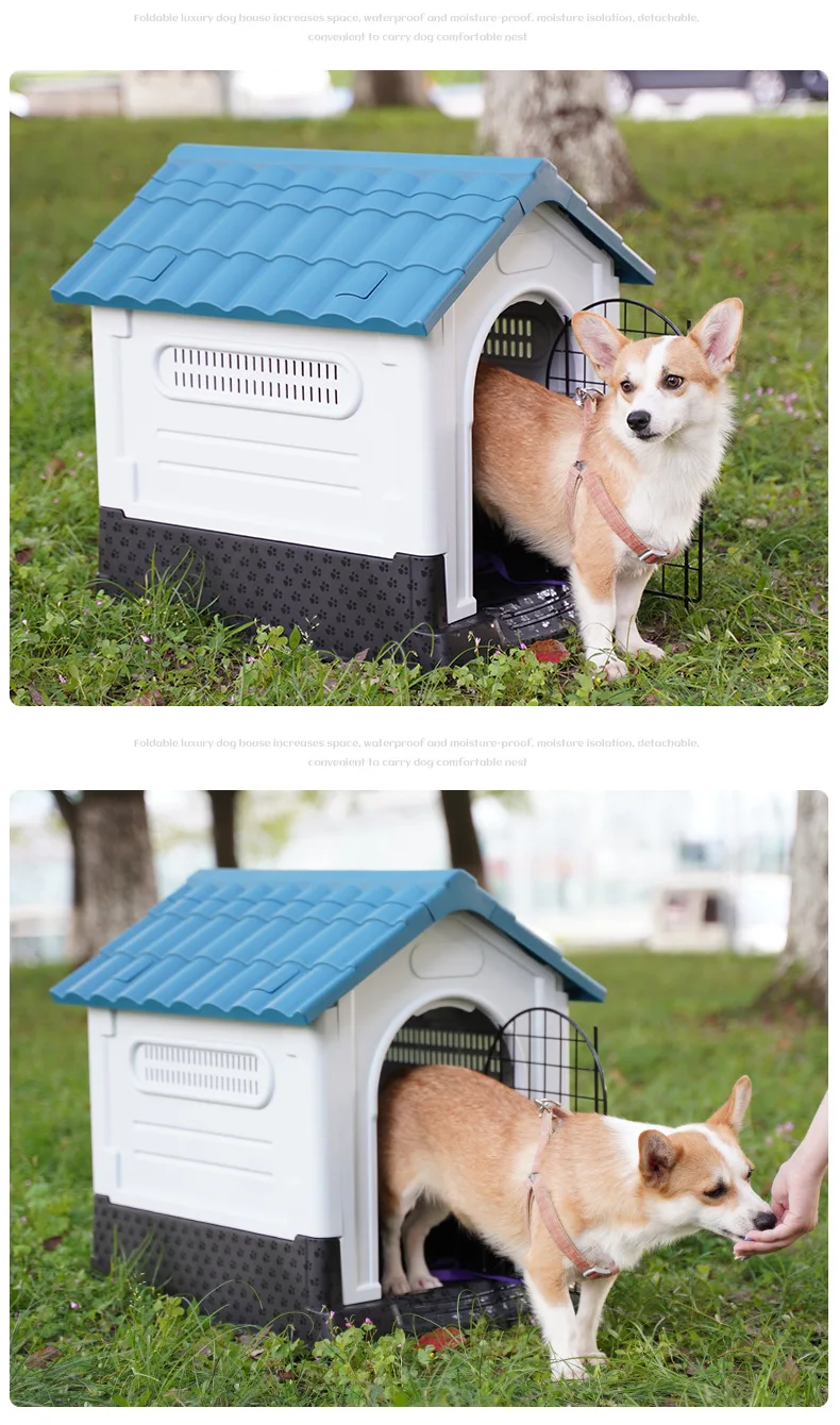 Durable Waterproof Plastic Pet Dog House Indoor Outdoor Puppy Shelter Kennel with Air Vents and Elevated Floor