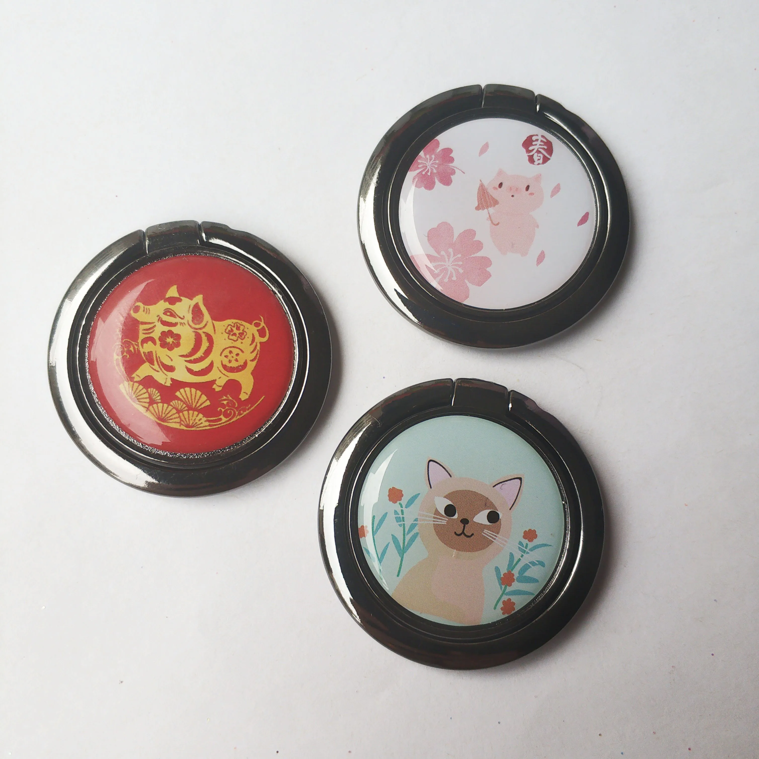 Custom Clear Epoxy Sticker Metal  Phone Ring Stand Universal 360 Degree Rotation Ring Holder for Any Smartphones