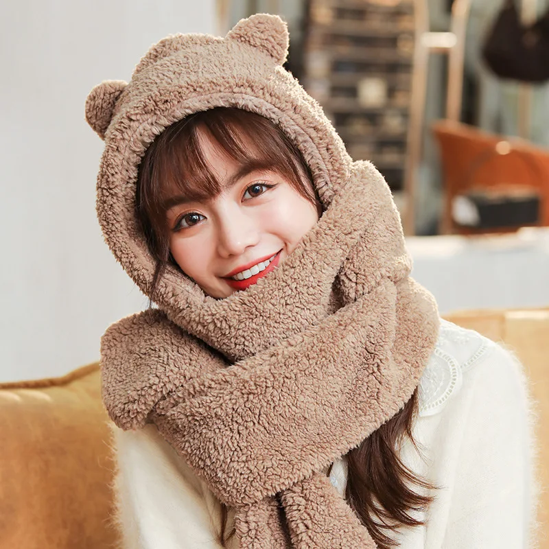 Winter scarf and hat set windproof warm rabbit ears cartoon cute winter hat and scarf and gloves hats gloves scarves