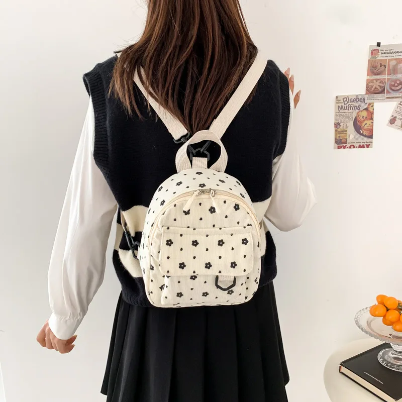 Japanese corduroy cute small bag backpack female 2024 new all-in-one soft sister student backpack