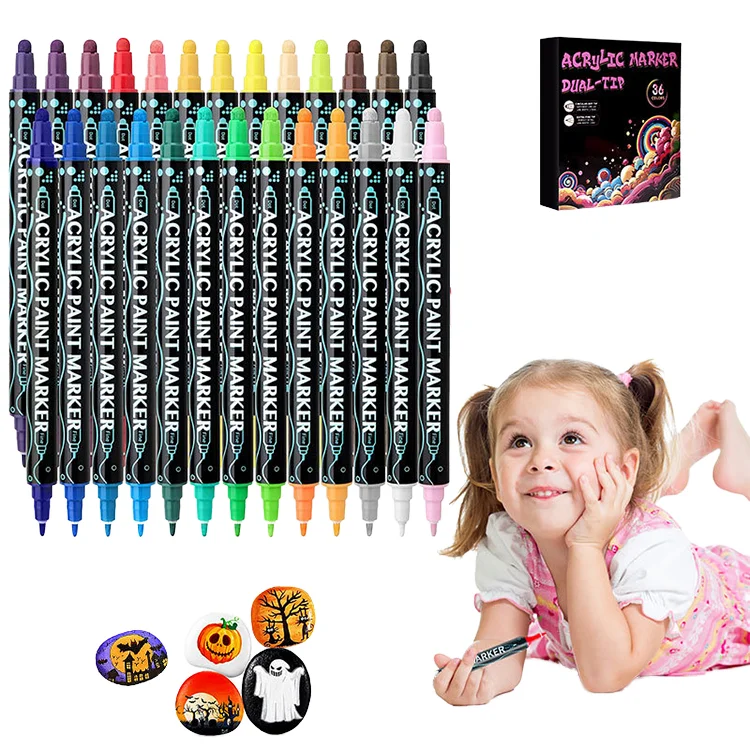 DIY Crafts Making Art Supplies Premium Dual Tip Acrylic Paint Pens Markers for Wood, Canvas, Stone, Rock Painting, Glass