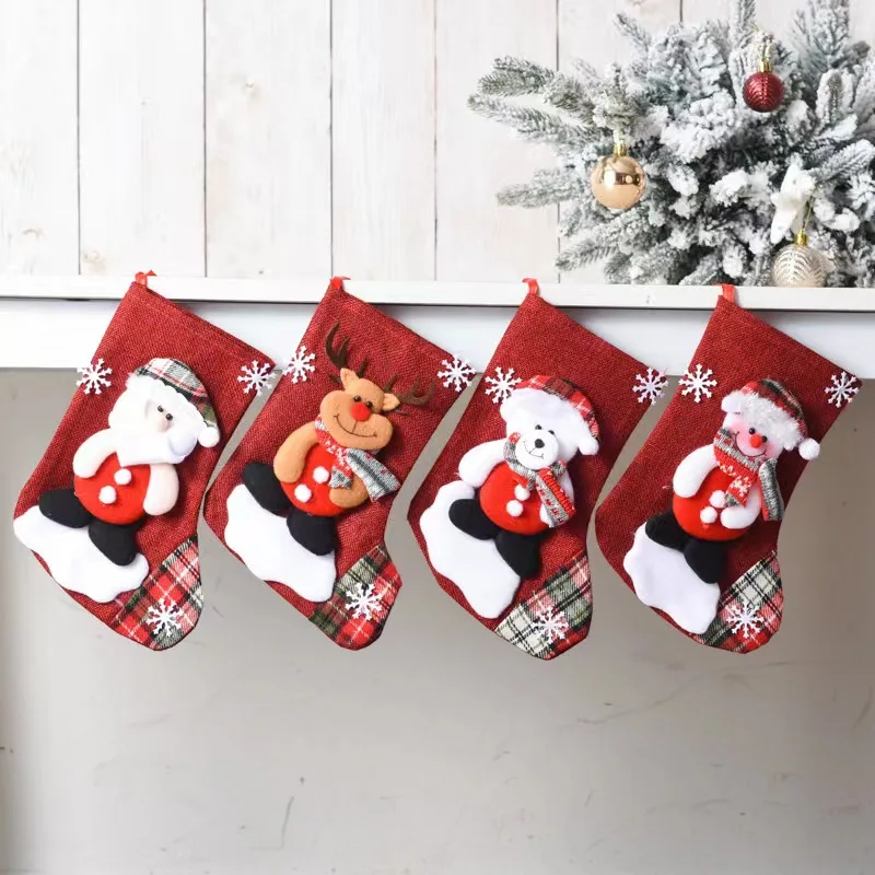 Christmas Stockings Bags Santa Claus Sock Gift Kids Candy Bag Xmas Decoration for Home DIY Christmas Tree Ornaments