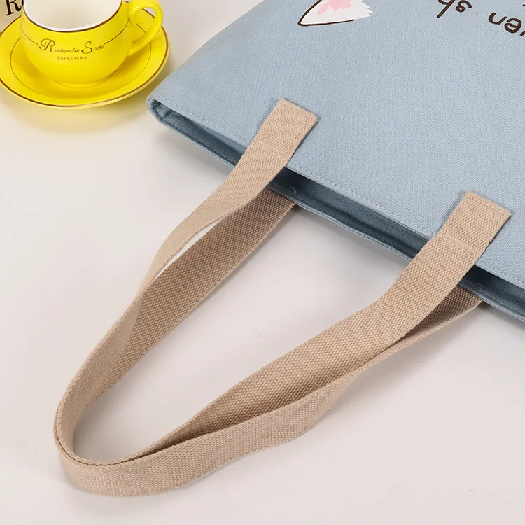 Custom Logo Reusable Shopping Canvas Fabric Tote Bag Printed Pattern Design Women Cotton Shoulder Bag Fabric Handle Canvas Bag