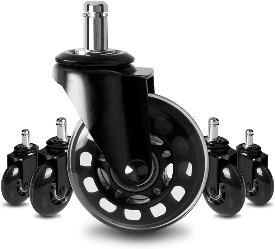 Sound Off Office Chair Caster Wheels without Brake Swivel Furniture Rubber Caster Wheel and Heavy Duty PU 2.5 Inch Black Modern