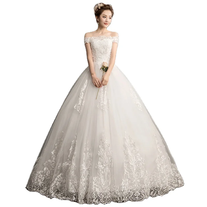 2021 new one shoulder wedding dress bridal summer high waisted wedding dress (1600346675333)