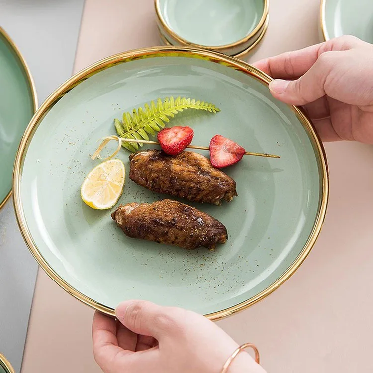 Luxury western tableware gold cutlery bowls set porcelain european dinnerware set plate