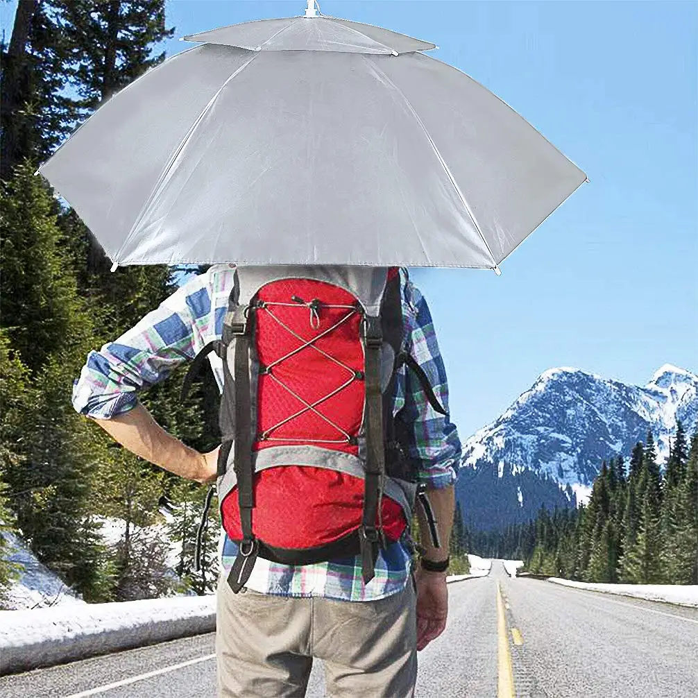 Luwint 36 Umbrella Hat  2 Layer Folding Rain UV Protection Headwear Fishing Umbrella  for Gardening Golf Outdoor