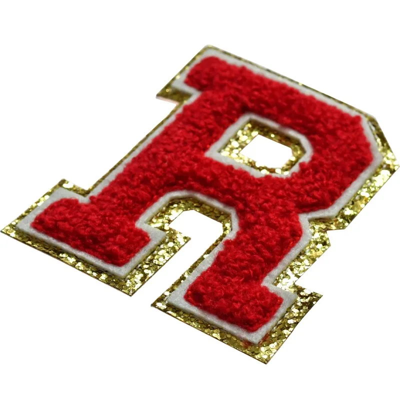 Iron on Red Letter Shiny  Chenille Patches Glitter Embroidery Letter  Party Clothing Patches