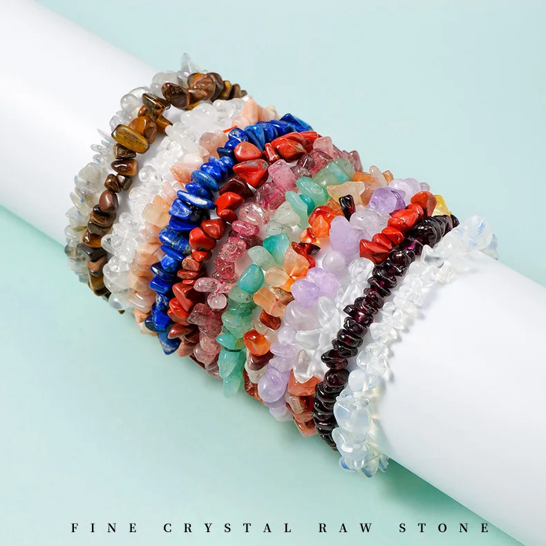 Fine Gemstone Jewelry Irregular Raw 7 Chakra Healing Natural Stone Beaded Gemstone Crystal Chip Bracelet
