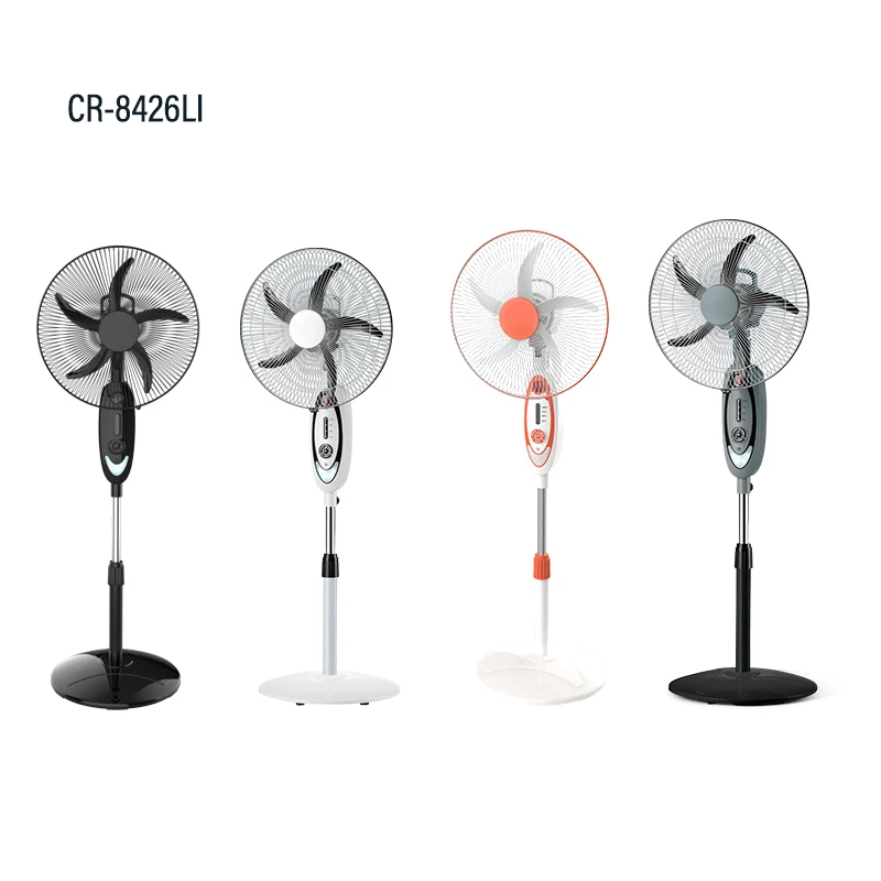 16 inch air cooling stand rechargeable fan with led light AC/DC function and rechargeable fan with lithium battery  solar fan