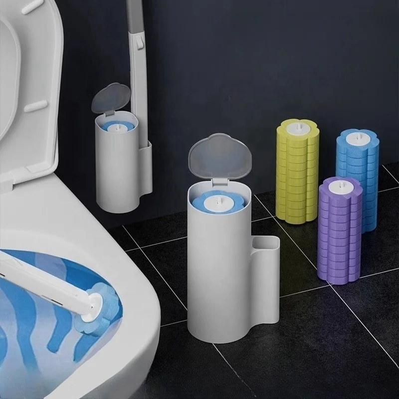 Toilet Brush with Disposable Self Cleaning Sponges Cleaning Agent Home Cleaning System Toilet Brush Holder