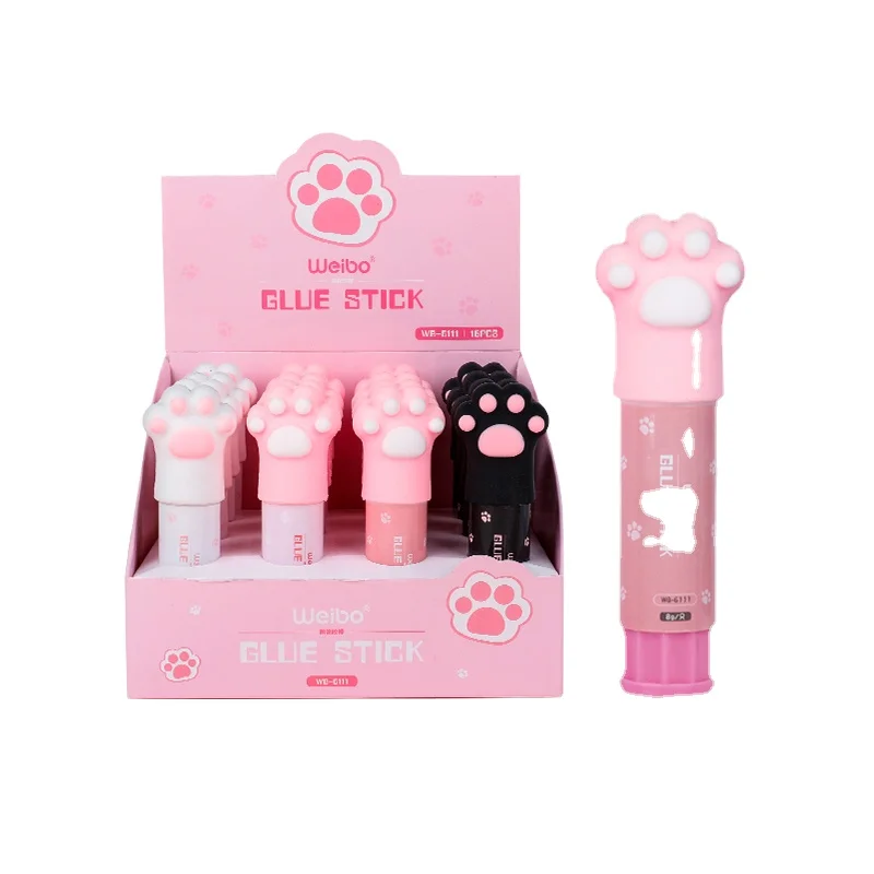 WEIBO Wholesale Cat Paw Cartoon Glue Sticks Kawaii Cute PVA 16pcs/Pack for School Office Girl Child Stationary