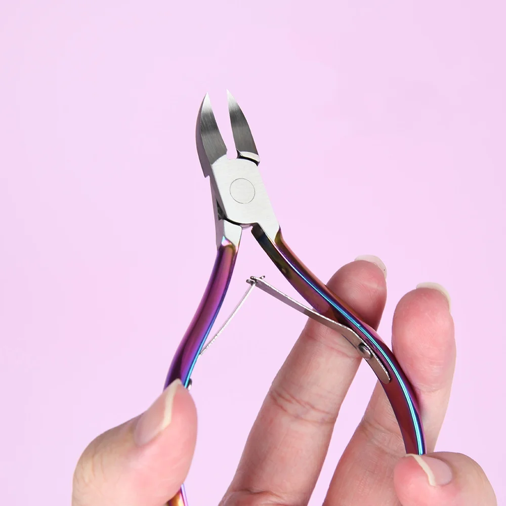 2pcs Manicure Pedicure Set Colorful Titanium Hot Sale Nail Cuticle Nipper Stainless Steel Nippers With Pusher Armor Remover