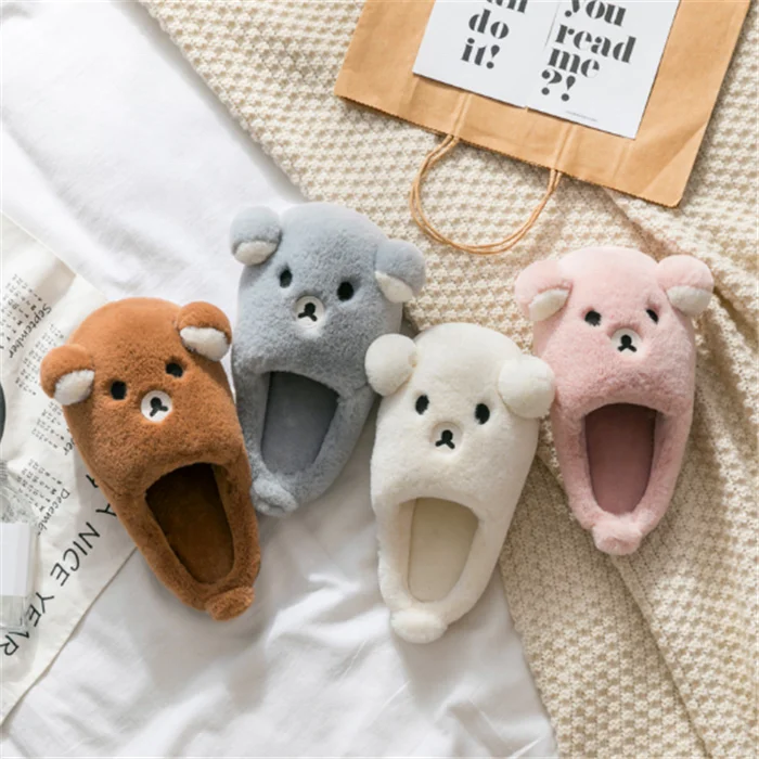 winter adult house shoes plush fluffy indoor animal soft fur slippers for children