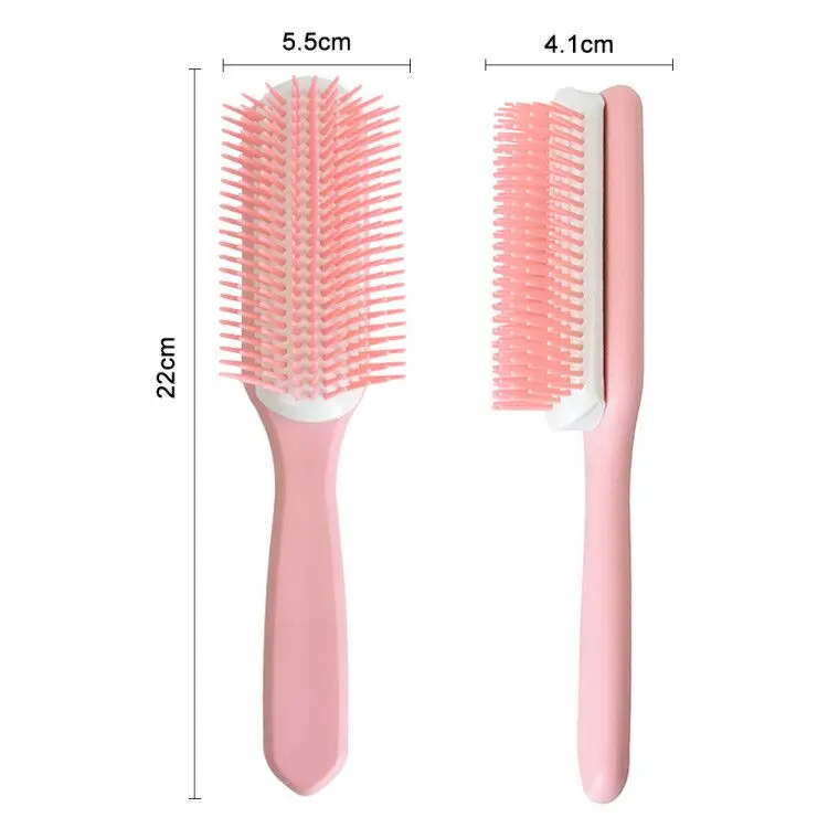 Wholesale Plastic Custom Salon Care Simple Big Strong Bristles Pink Denman Hair Brush 9 rows Ingrown Hair Brush For Girls