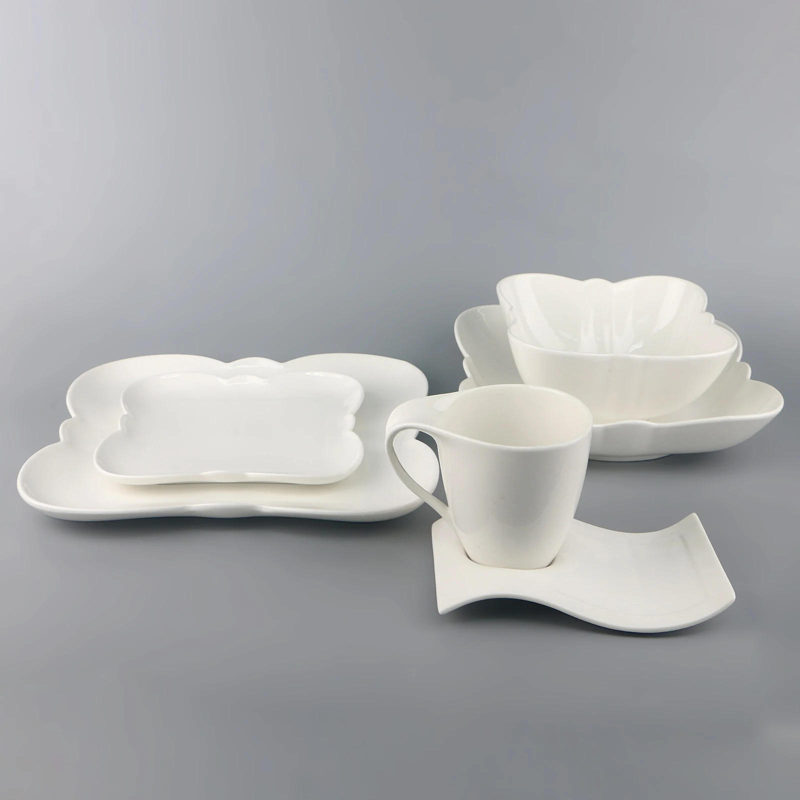 Элегантная белая керамическая посуда для ресторана Столовые сервизы миска и набор тарелок из керамики