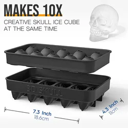 Pop 3d Flexible Reusable Halloween 10 Cavity Silicone Skeleton Skull Bone Ice Cube Tray Mold