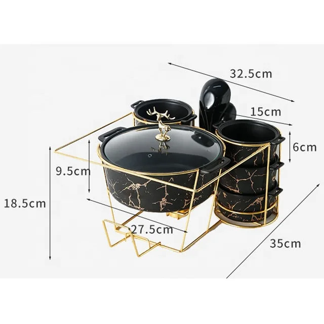 Nordic Style Porcelain Large Soup Pot Soup Bowl Spoon And Metal Stand Ceramic Soup Pot With Candle Holder